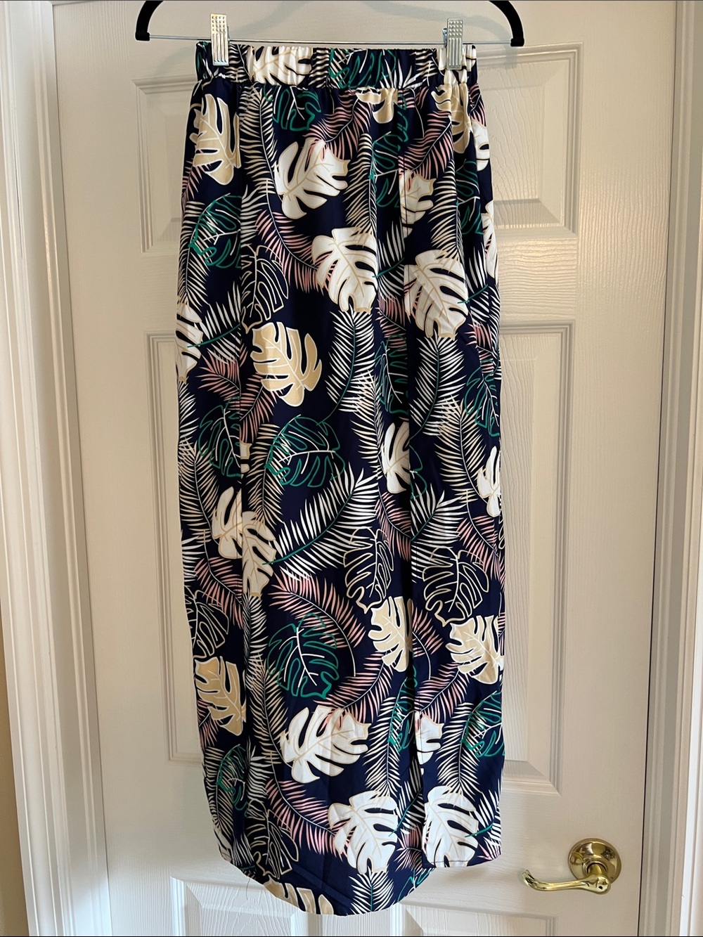 SHEIN Navy Tropical Leaf Print Maxi Skirt with Cream & Teal Leaves